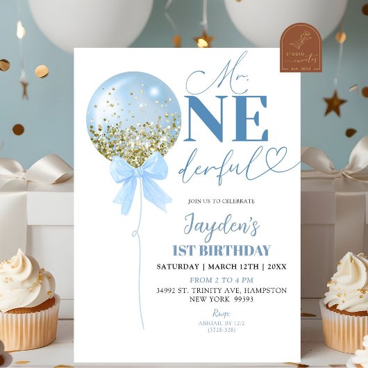 Invitation Premier anniversaire ballon bleu