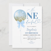 Invitation Premier anniversaire ballon bleu (Devant)