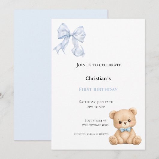 Invitation Premier anniversaire bébé garçon (Devant / Derrière)