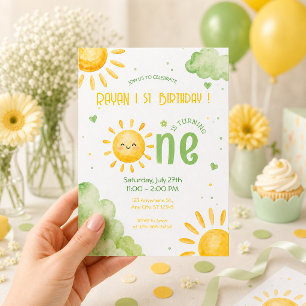 Invitation Premier Anniversaire Bébé Garçon Vert Bohème Ensol