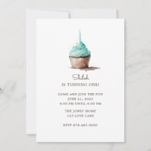 Invitation Premier anniversaire Blue Green Cupcake