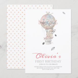 Invitation Premier anniversaire Boho Hot air ballon fête anni