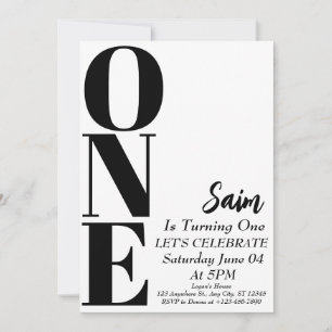 Invitation Premier anniversaire Bold ONE noir et blanc 1er an