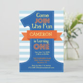 Invitation Premier anniversaire Boy Blue Anniversaire Fête In (Debout devant)