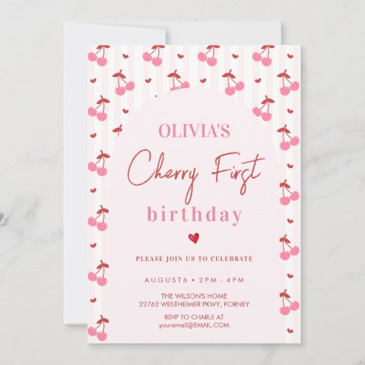 Invitation Premier anniversaire Cerise (Devant)
