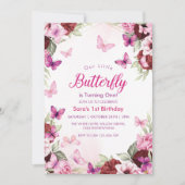 Invitation Premier anniversaire Chic Floral Butterflies Party (Devant)