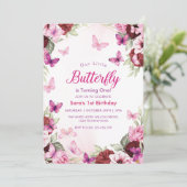 Invitation Premier anniversaire Chic Floral Butterflies Party (Debout devant)