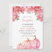 Invitation Premier anniversaire Citrouille et fête florale ro (Devant)