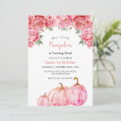 Invitation Premier anniversaire Citrouille et fête florale ro (Debout devant)