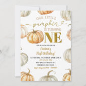 Invitation Premier anniversaire Citrouille Or et Orange Paste (Devant)