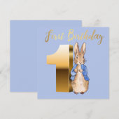 Invitation Premier anniversaire classique lapin (Devant / Derrière)