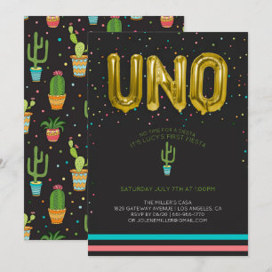 Invitation Premier Anniversaire Coloré Fiesta   Ballons UNO