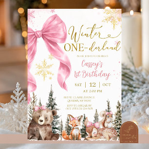 Invitation Premier anniversaire d'animal de la forêt hivernal