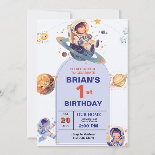 Invitation Premier anniversaire dans l'espace (Devant)