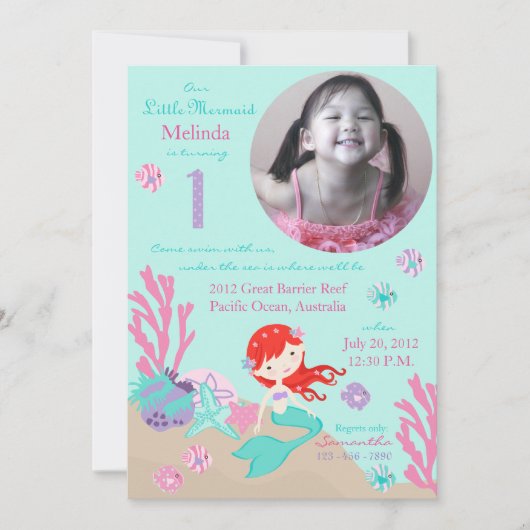 Invitation Premier anniversaire d'Auburn Mermaid (Devant)