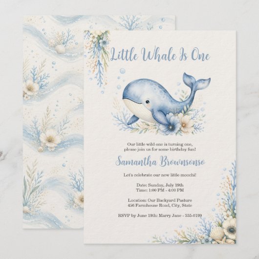 Invitation Premier Anniversaire de Baleine Côtière (Devant / Derrière)