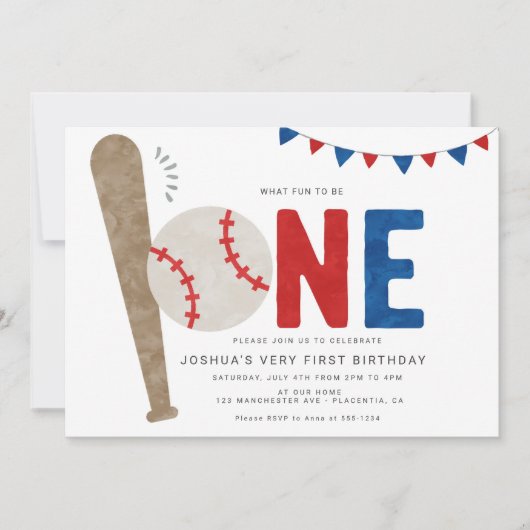 Invitation Premier anniversaire de base-ball sportif minimali (Devant)