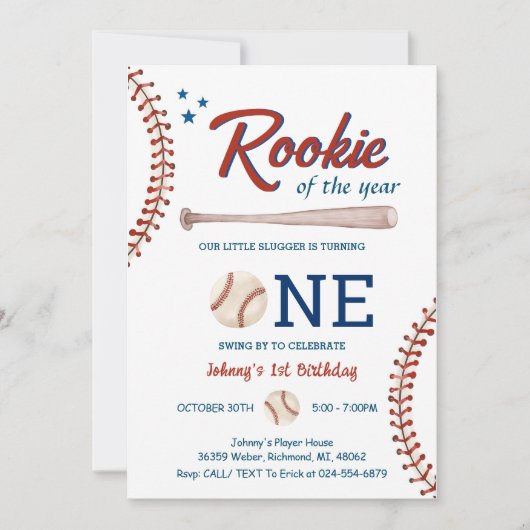 Invitation Premier anniversaire de baseball Rookie de l'année (Devant)