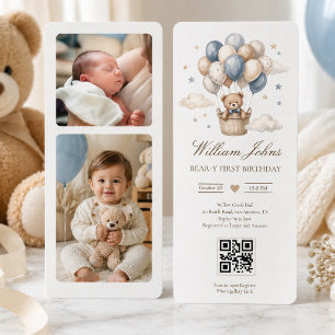 Invitation Premier anniversaire de Beary Teddy Bear bleu or Q