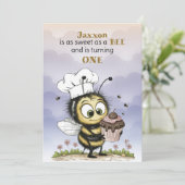 Invitation Premier anniversaire de bébé garçon Little Bee (Debout devant)