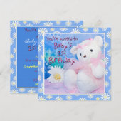 Invitation Premier anniversaire de bébé Teddy Bear & Daisies (Devant / Derrière)