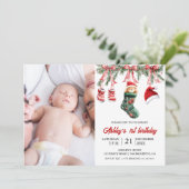 Invitation Premier anniversaire de bébé thème de Noël (Debout devant)