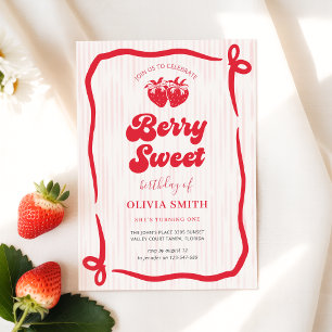 Invitation Premier anniversaire de Berry avec un nœud rose