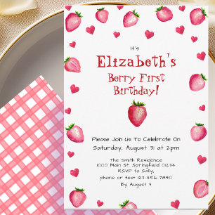 Invitation Premier anniversaire de Berry Été de fraise à carr