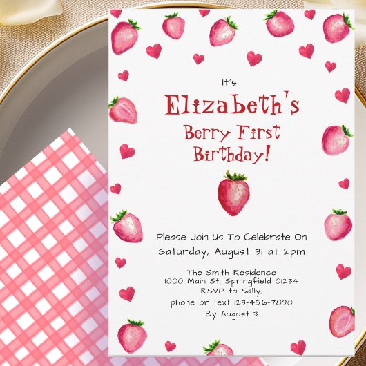 Invitation Premier anniversaire de Berry Été de fraise à carr