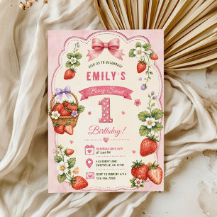 Invitation Premier anniversaire de Berry, fille à la fraise m