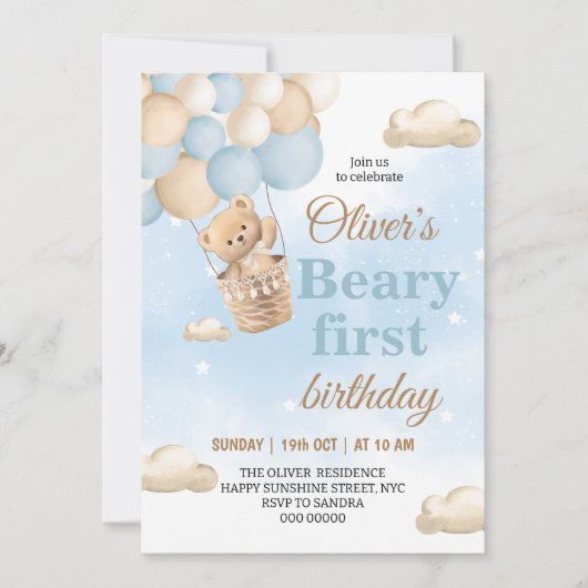 Invitation Premier anniversaire de Blue Beary (Devant)