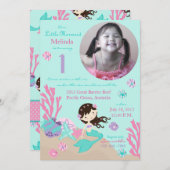 Invitation Premier anniversaire de Brunette Mermaid (Devant / Derrière)