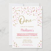 Invitation Premier anniversaire de Confetti en or rose (Devant)