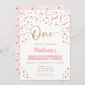 Invitation Premier anniversaire de Confetti en or rose (Devant / Derrière)