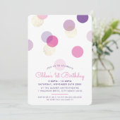 Invitation PREMIER ANNIVERSAIRE de confettis taches d'or rose (Debout devant)