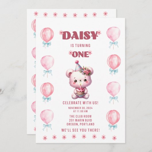 Invitation Premier anniversaire de Daisy (Devant / Derrière)