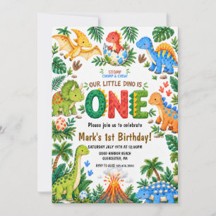 Invitation Premier anniversaire de dinosaure coloré