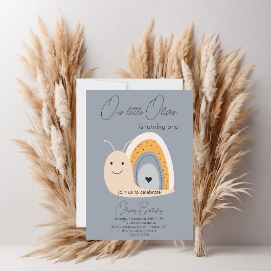 Invitation Premier Anniversaire de fête Snail Rainbow Cute Pa