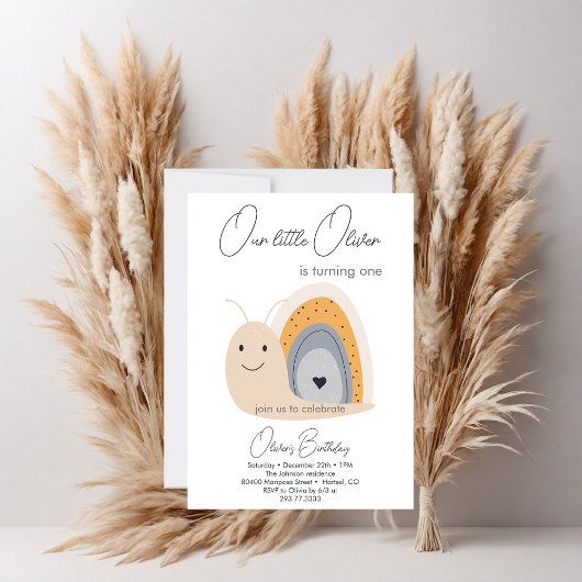 Invitation Premier Anniversaire de fête Snail Rainbow Cute Pa