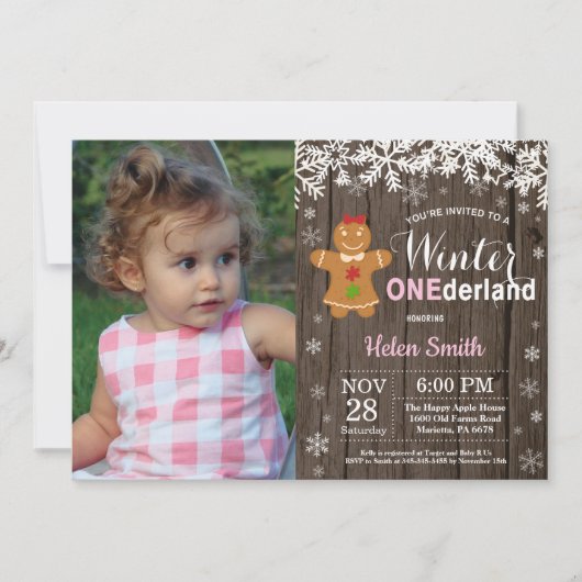 Invitation Premier anniversaire de fille rustique Onederland (Devant)