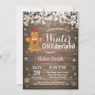 Invitation Premier anniversaire de fille rustique Winter Oned
