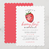 Invitation Premier anniversaire de fraise (Devant / Derrière)