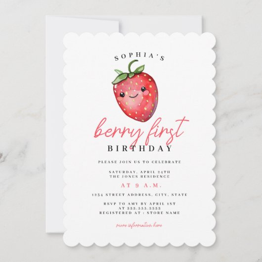 Invitation Premier anniversaire de fraise (Devant)