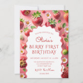 Invitation Premier anniversaire de fraise (Devant)