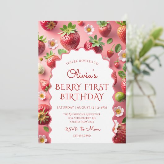 Invitation Premier anniversaire de fraise (Debout devant)
