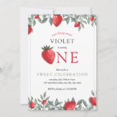 Invitation Premier anniversaire de fraise | Aquarelle douce B (Devant)