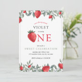 Invitation Premier anniversaire de fraise | Aquarelle douce B (Debout devant)