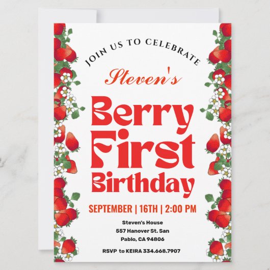 Invitation Premier anniversaire de fraise Berry (Devant)