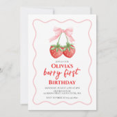 Invitation Premier anniversaire de fraise rose Berry (Devant)