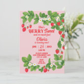 Invitation Premier anniversaire de fraise (rouge et rose) (Debout devant)